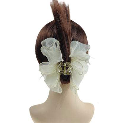 5 INCHES RUFFLE MESH BOW CLIP HC4112-25 (8PC)