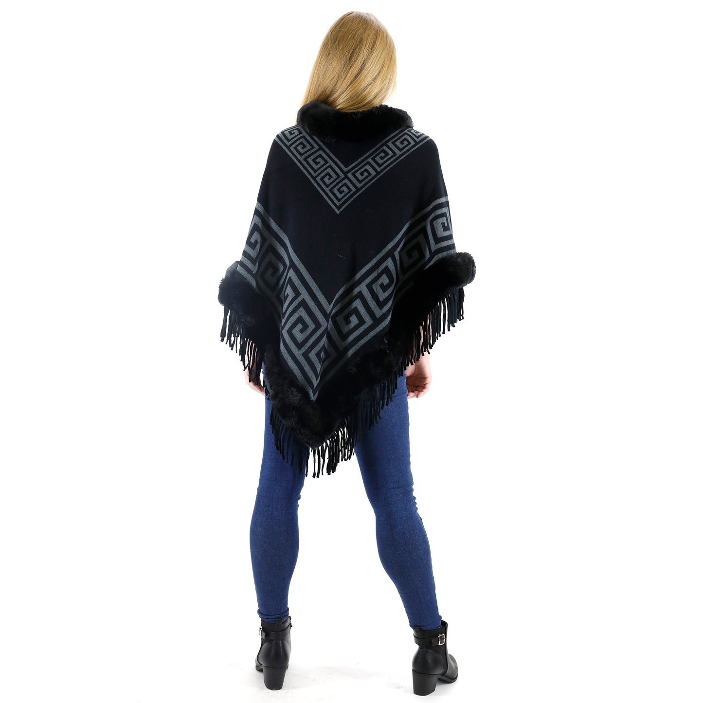 MONOGRAM PATTERN FUR FRINGED PONCHO P195(12PC)