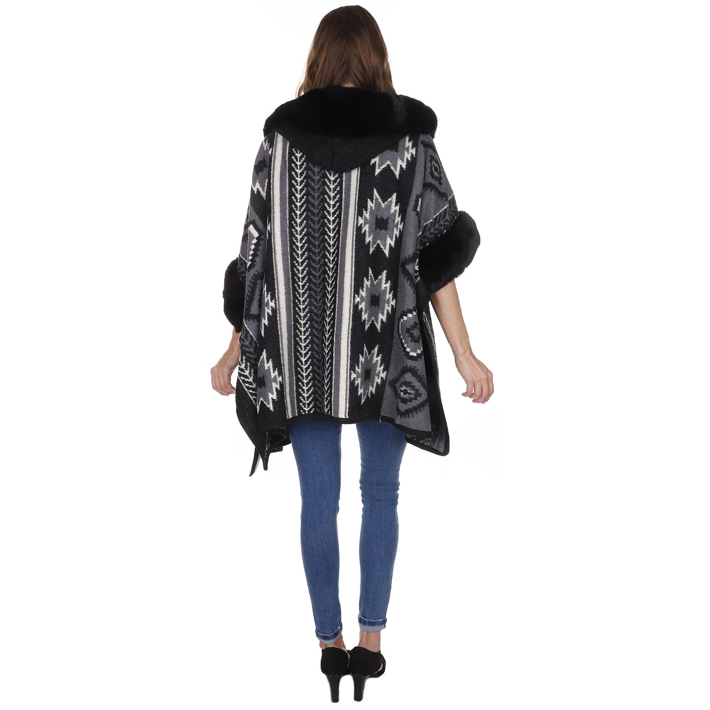 FAUX FUR PATTERN HOODIE SHAWL P3803(3PC)