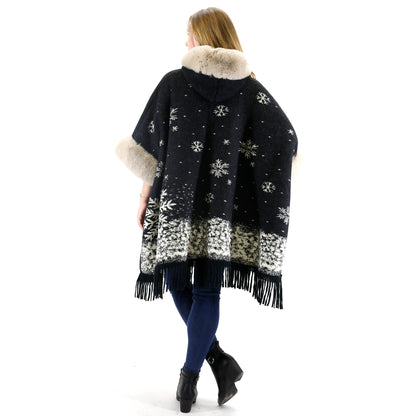 FAUX FUR SNOW PATTERN HOODIE SHAWL P3804(3PC)