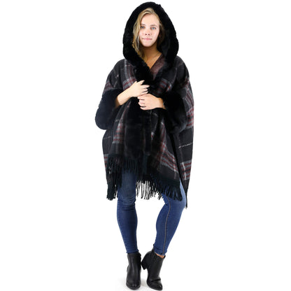 CHECK PATTERN FUR FRINGED SHAWL P177 (6PC)