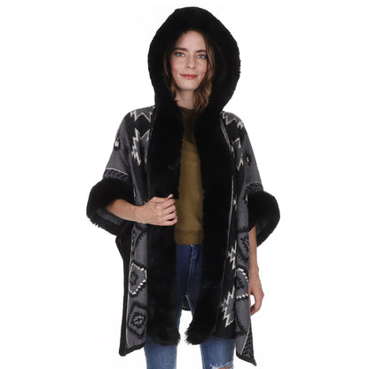 FAUX FUR PATTERN HOODIE SHAWL P3803(3PC)