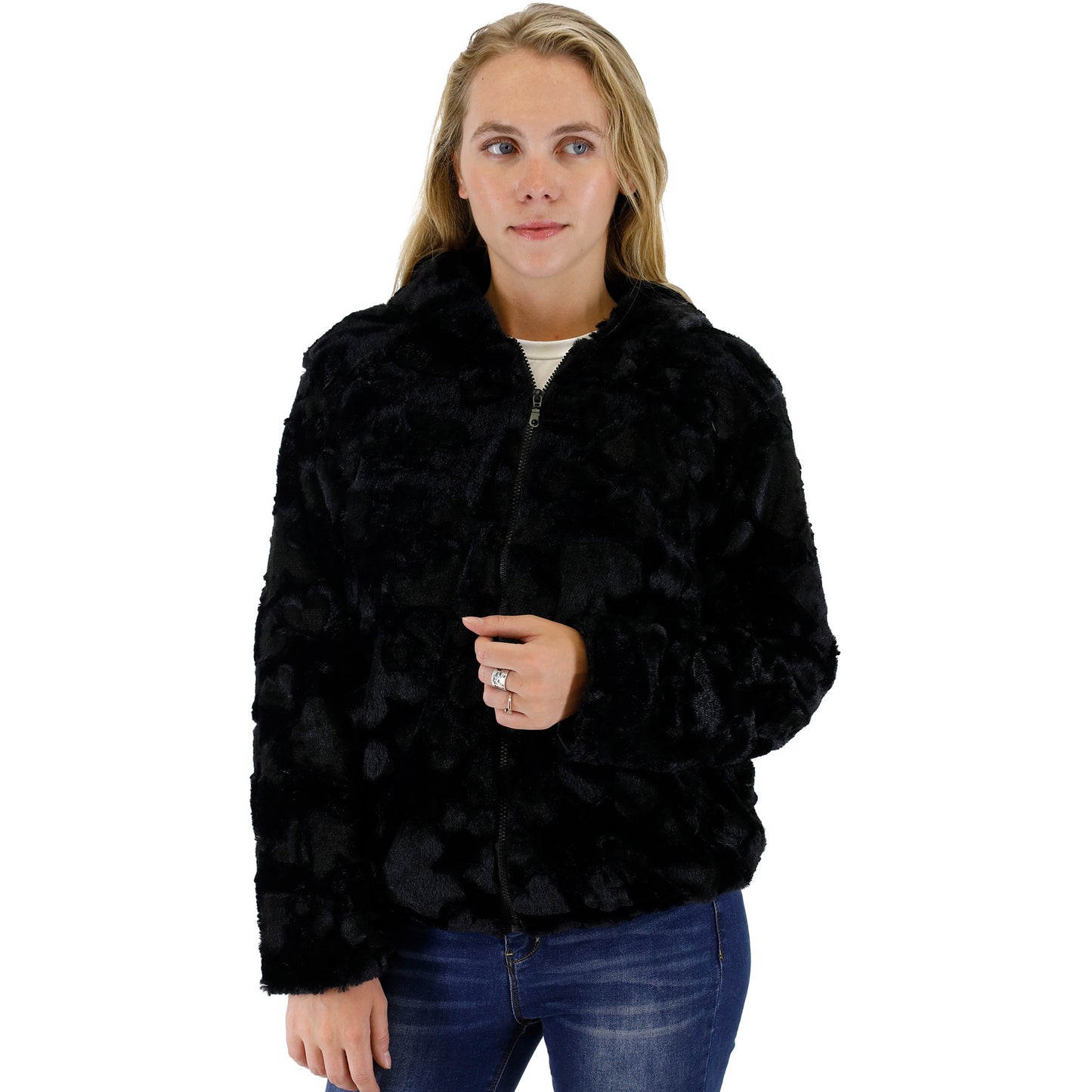 HEART FAUX FUR HOODIE ZIP JACKET 2834