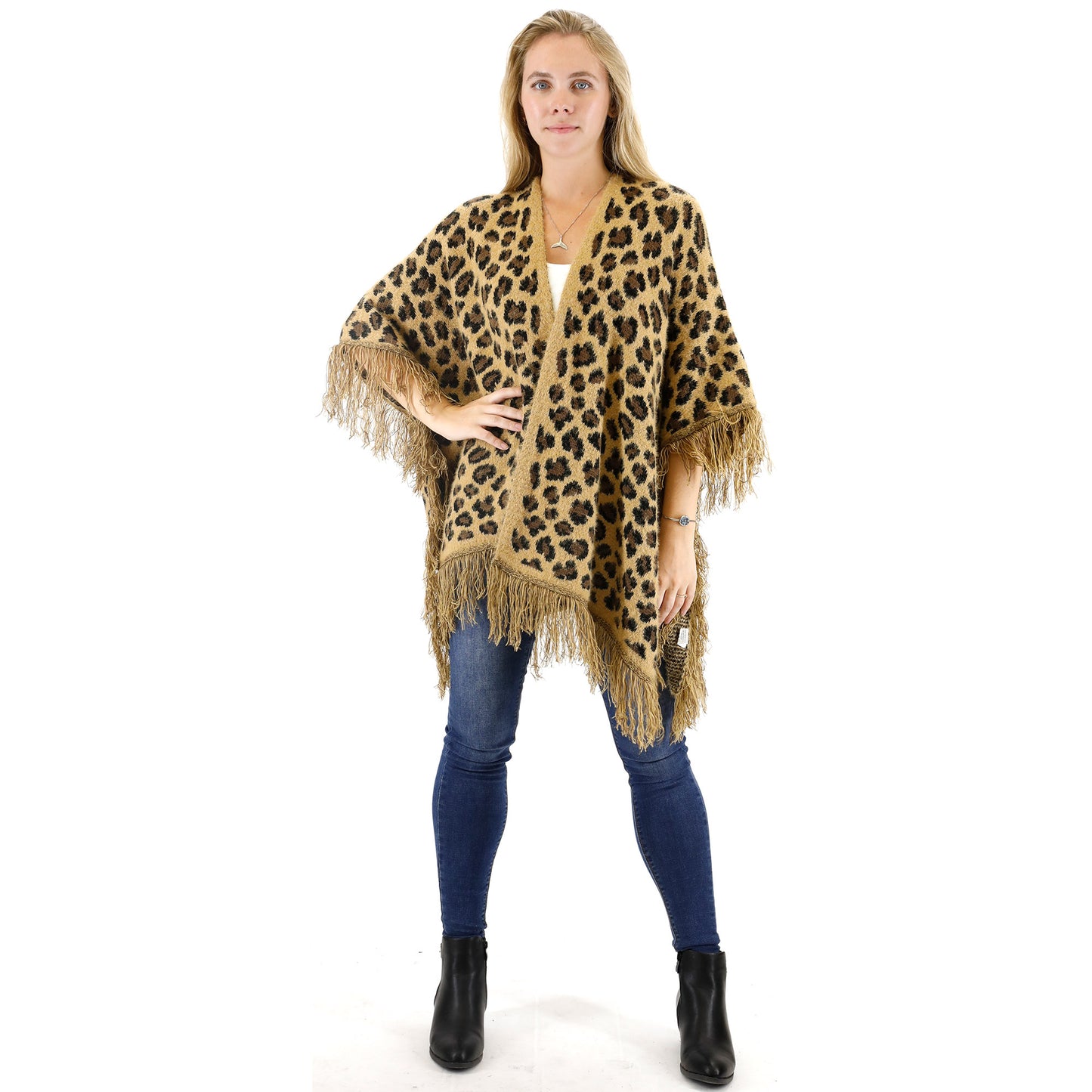 LEOPARD PATTERN FRINGED SHAWL SH524-1(3PC)