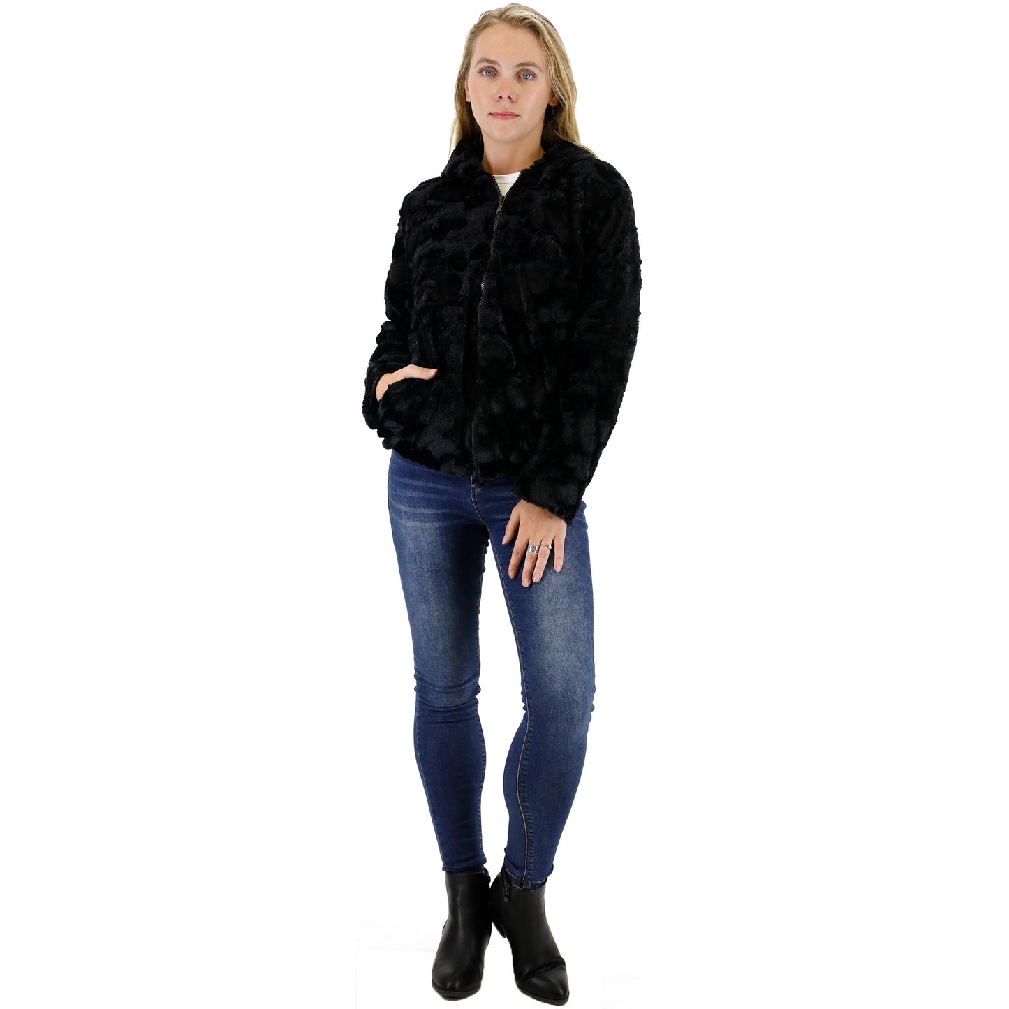 HEART FAUX FUR HOODIE ZIP JACKET 2834