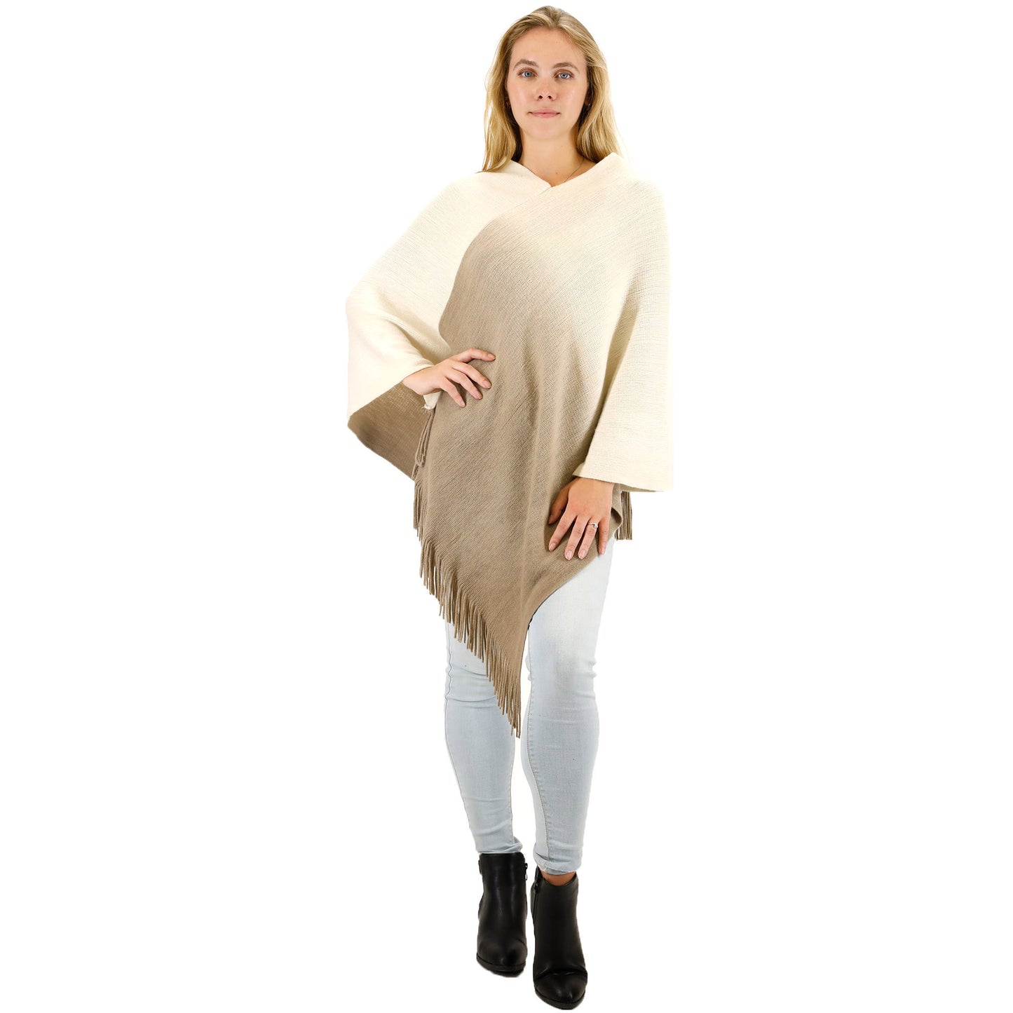 TWO TONE GRADIENT FRINGED PONCHO 316 (6pc)