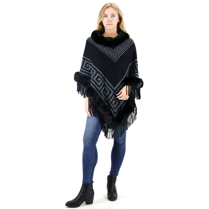 MONOGRAM PATTERN FUR FRINGED PONCHO P195(12PC)