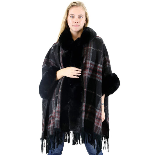 CHECK PATTERN FUR FRINGED SHAWL P177 (6PC)