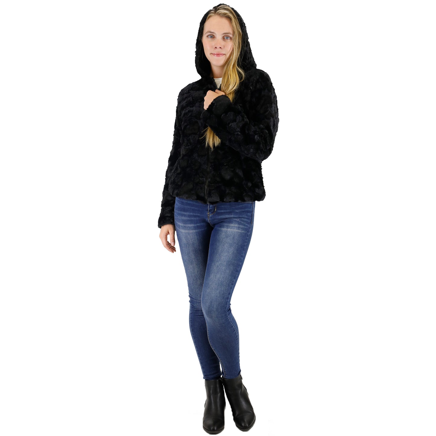 HEART FAUX FUR HOODIE ZIP JACKET 2834