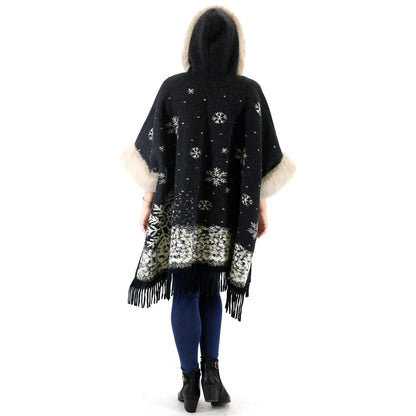 FAUX FUR SNOW PATTERN HOODIE SHAWL P3804(3PC)