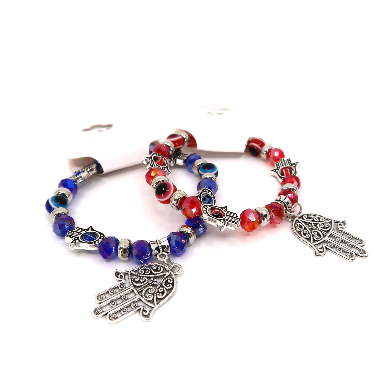 BLUE AND RED CHARM GLASS BEAD BRACELET 0414-7 (12PC)