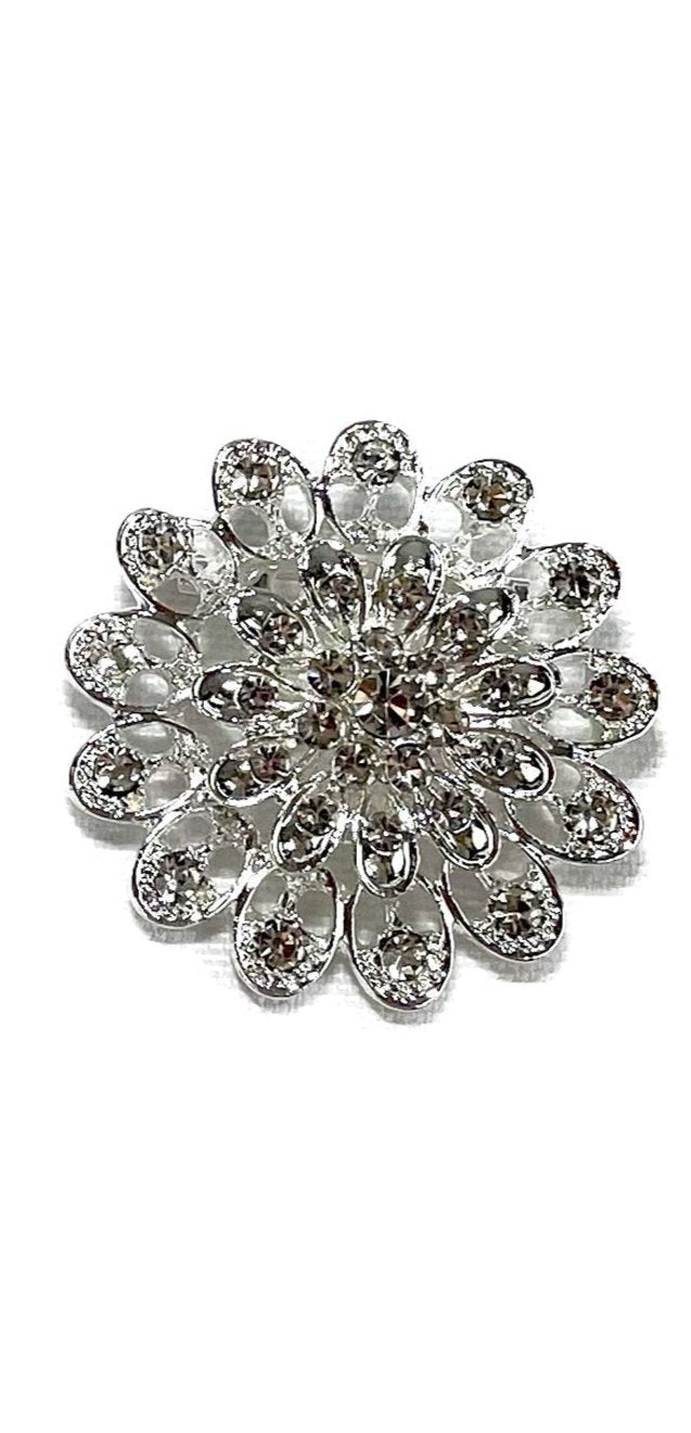 RHINESTONE FLOWER BROOCH BC0427-12 (12PC)