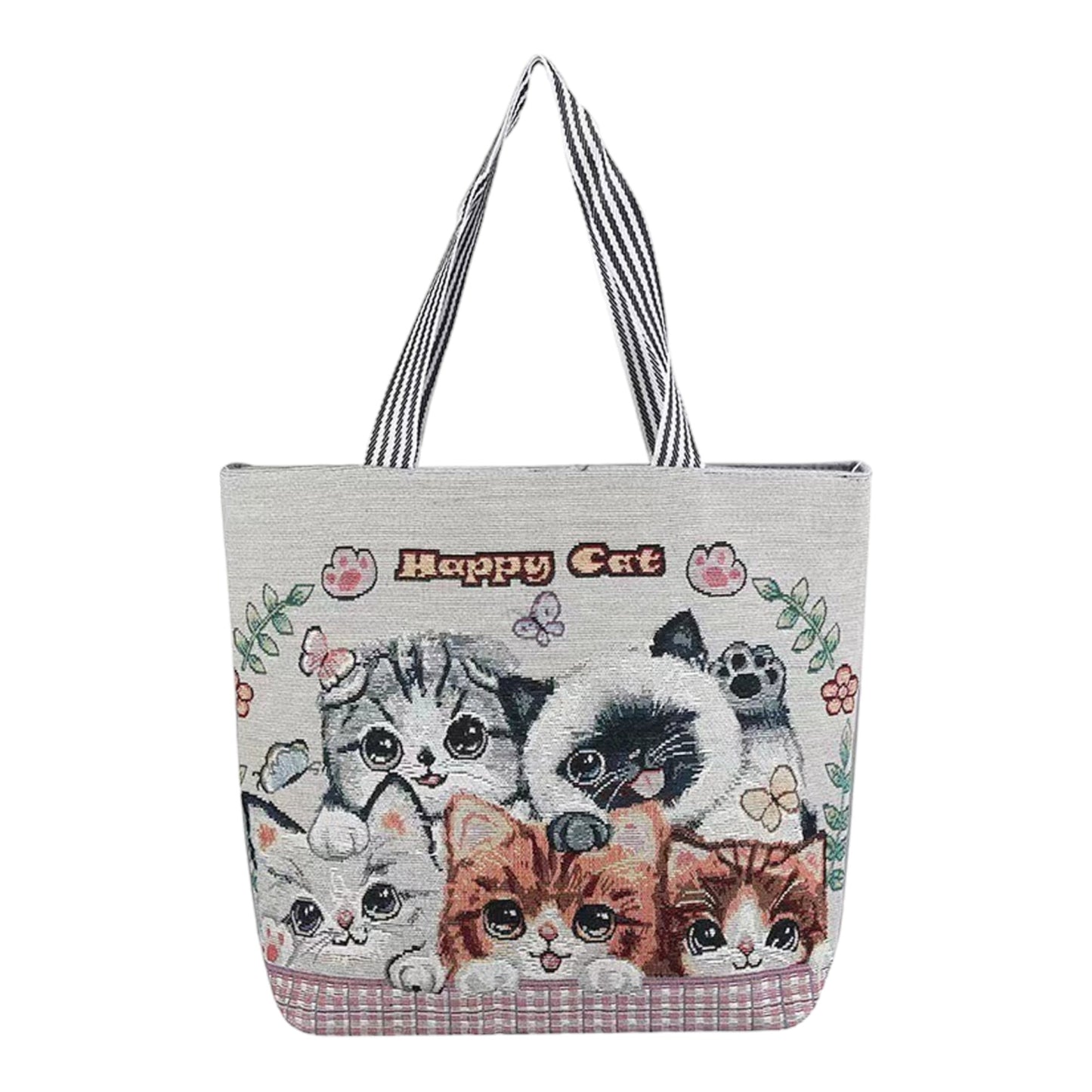 HAPPY CAT EMBROIDERY TOTE BAG 315-5 (12PC)