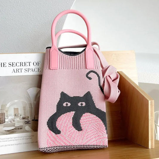 CUTE CAT PATTERN KNITTED PHONE CROSSBODY BAG 315-4 (12PC)