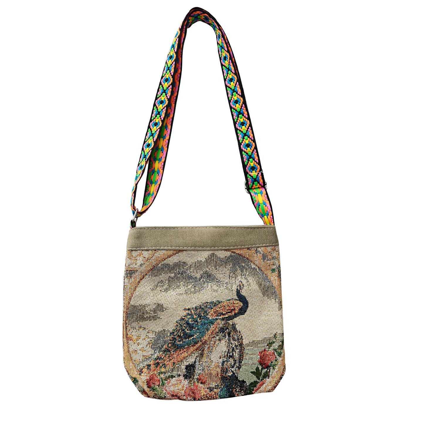 ELEPHANT PEACOCK EMBROIDERY CROSSBODY BAG 4107-12 (6PC)