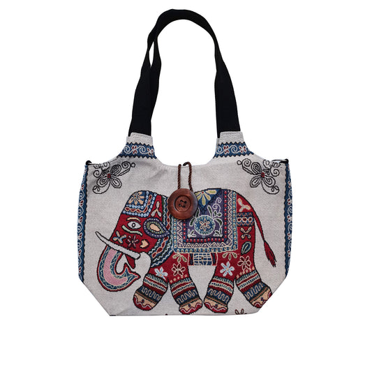 ELEPHANT EMBROIDERY TOTE SHOULDER BAG 4107-1 (6PC)