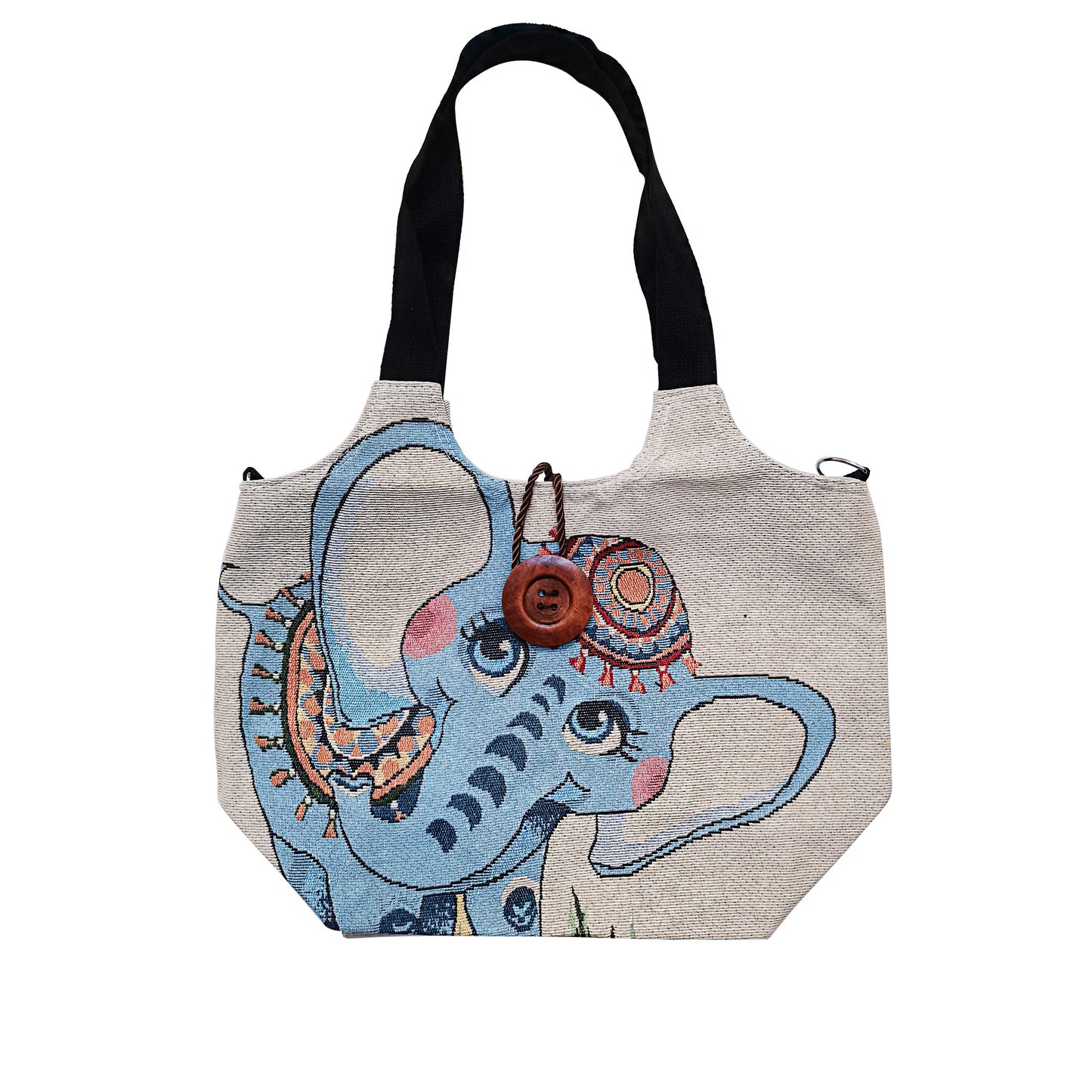 ELEPHANT EMBROIDERY TOTE SHOULDER BAG 4107-1 (6PC)