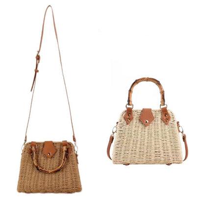 RATTAN BEACH TOTE SHOULDER BAG WITH BAMBOO HANDLE 4225-12 (6PC)