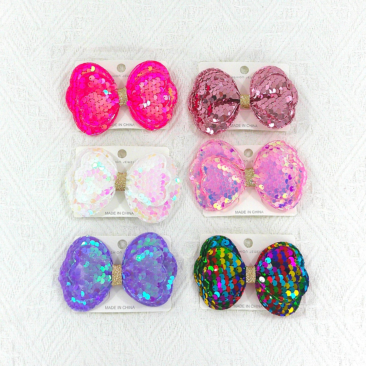 KIDS SEQUIN BOW HAIR CLIP BH4229MIX (12PC)