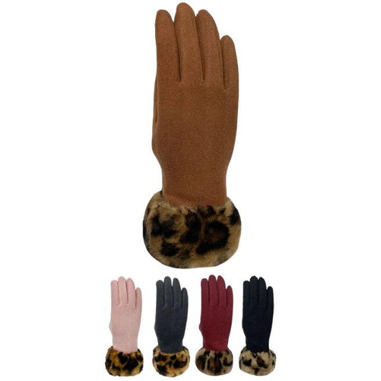 WOMEN'S FUR LEOPARD GLOVES GL151 (12PAIR)