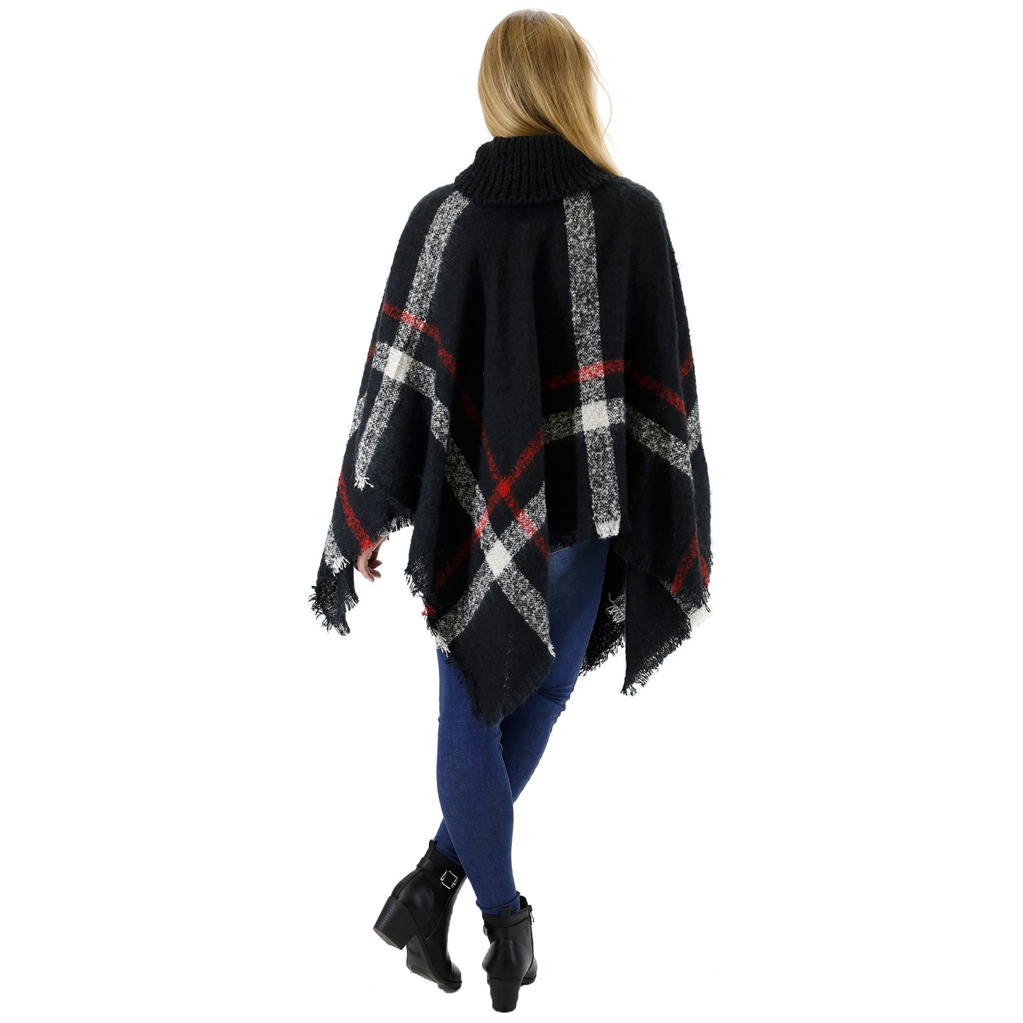 VINTAGE STYLED PLAID PONCHO P162-1(12PC)