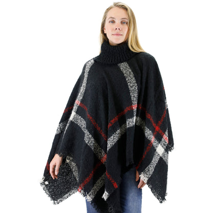 VINTAGE STYLED PLAID PONCHO P162-1(12PC)