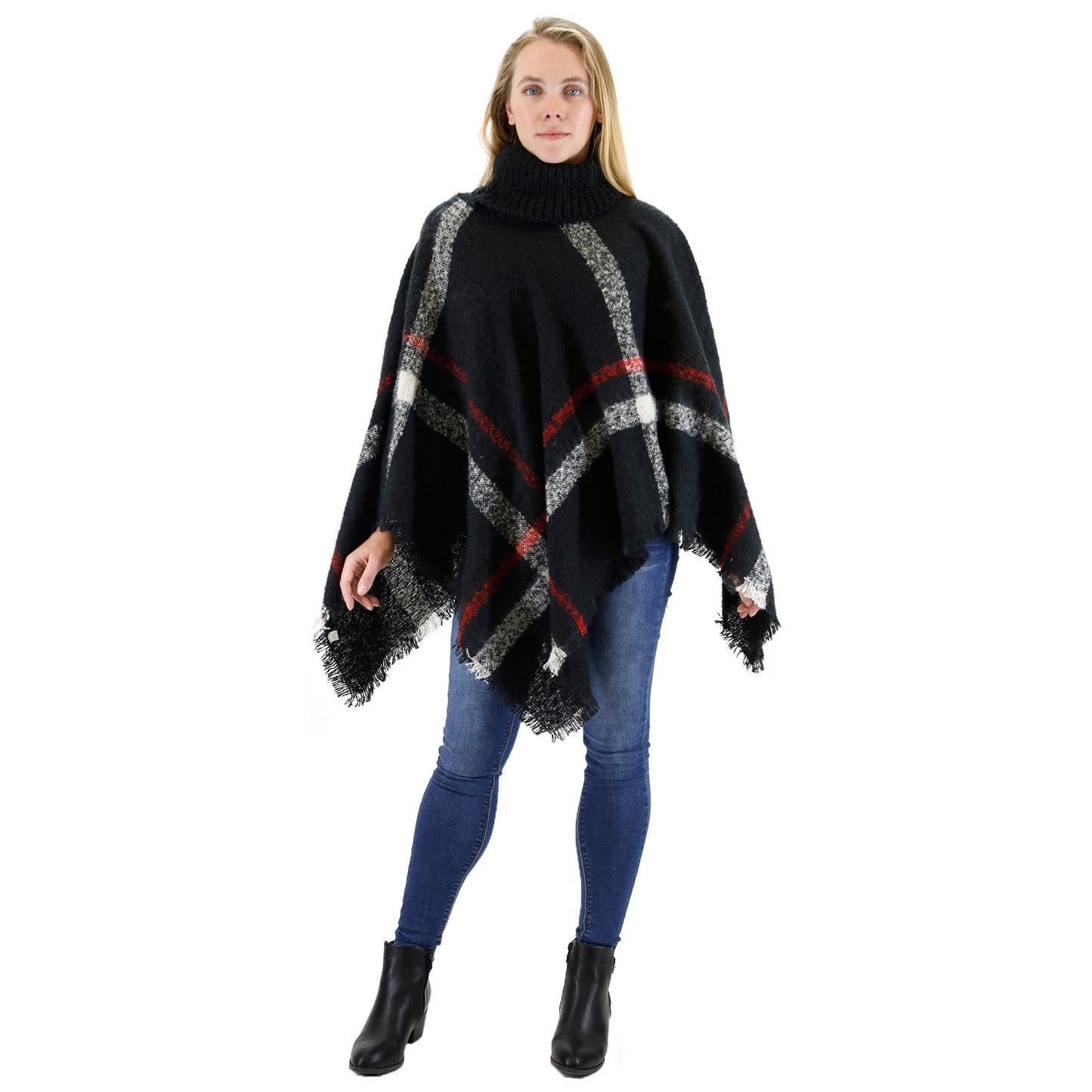 VINTAGE STYLED PLAID PONCHO P162-1(12PC)