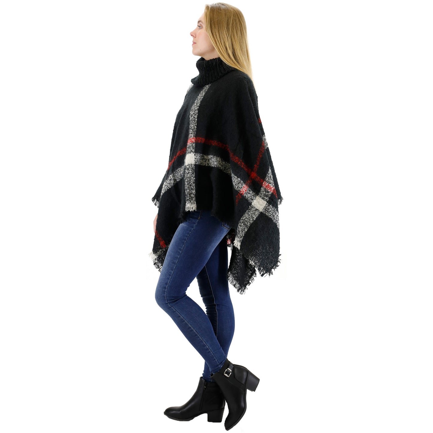 VINTAGE STYLED PLAID PONCHO P162-1(12PC)