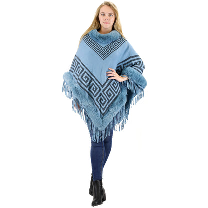 MONOGRAM PATTERN FUR FRINGED PONCHO P195(12PC)