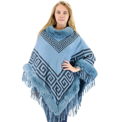 MONOGRAM PATTERN FUR FRINGED PONCHO P195(12PC)