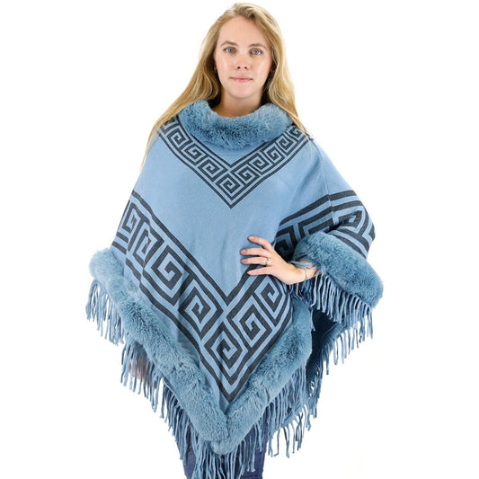 MONOGRAM PATTERN FUR FRINGED PONCHO P195(12PC)