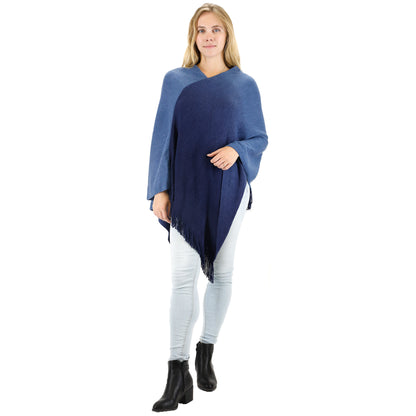 TWO TONE GRADIENT FRINGED PONCHO 316 (6pc)