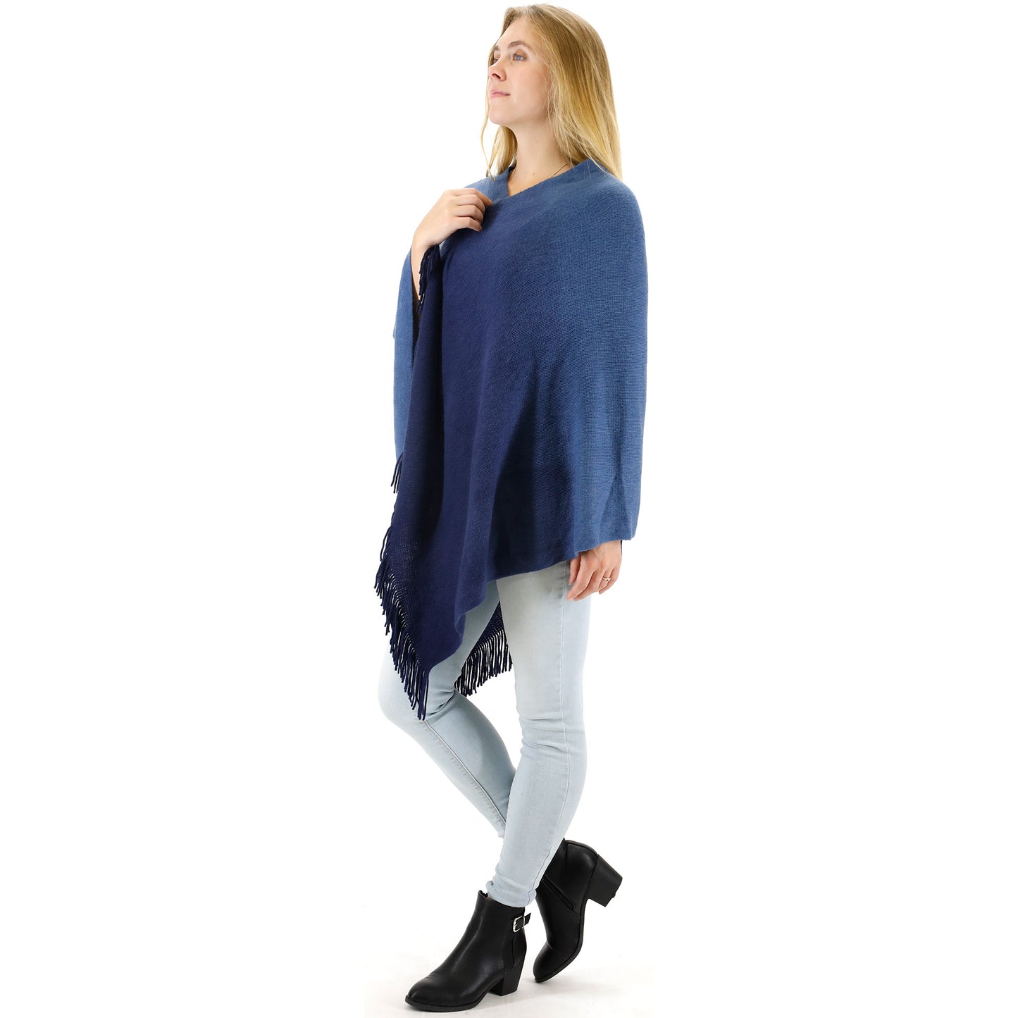 TWO TONE GRADIENT FRINGED PONCHO 316 (6pc)