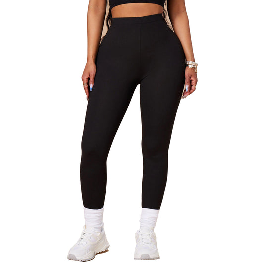 ELASTICIZED WAISTBAND BLACK LEGGINGS LGR1 (4PC)