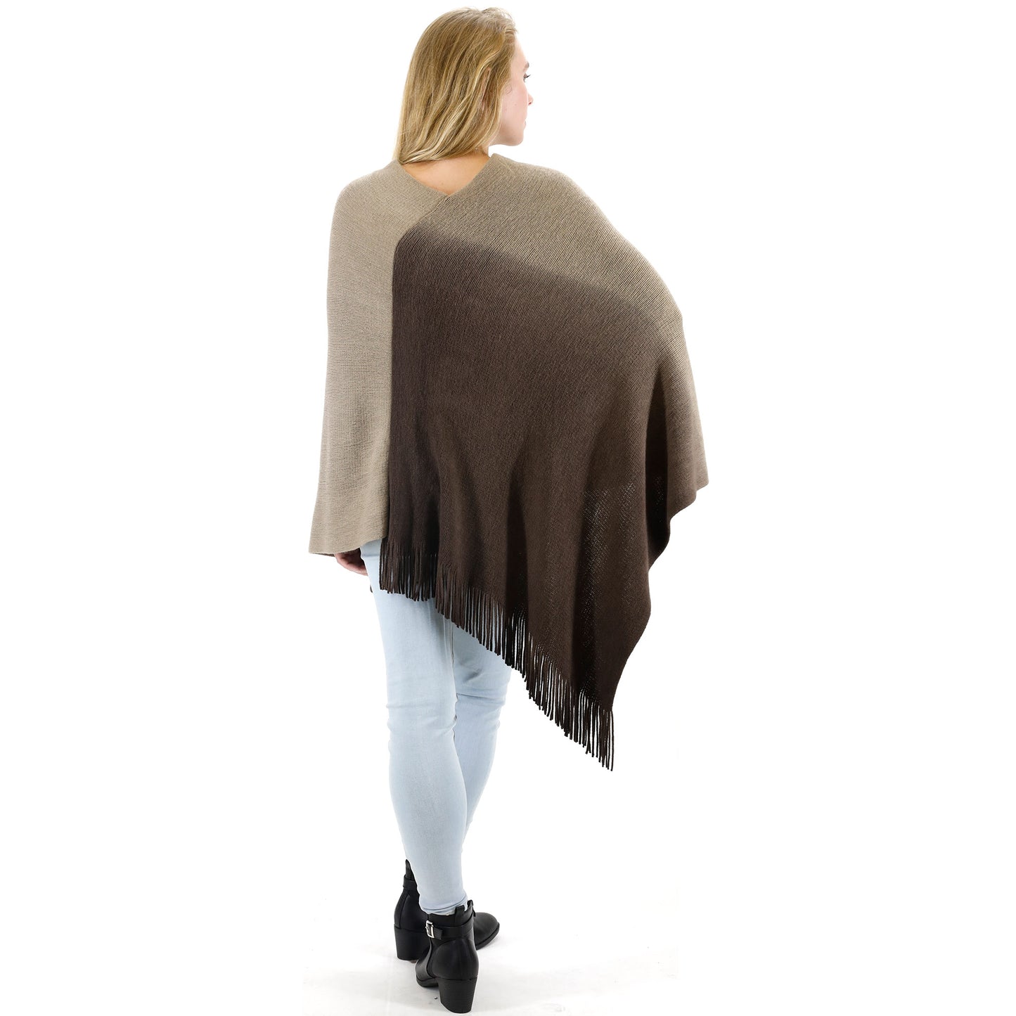 TWO TONE GRADIENT FRINGED PONCHO 316 (6pc)