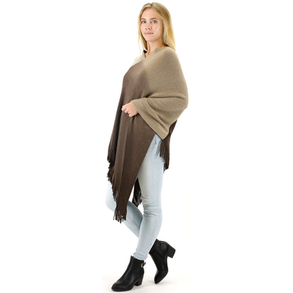 TWO TONE GRADIENT FRINGED PONCHO 316 (6pc)