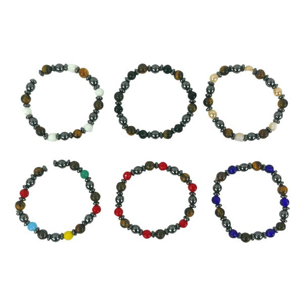 NATURAL STONE BALL BRACELET 3723-18 (12PC)