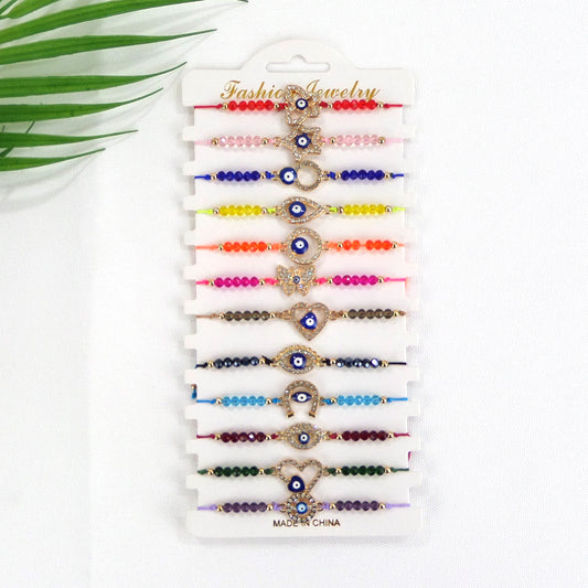 BEAD EVIL EYE CHARM ADJUSTABLE BRACELET 3724-2 (12PC)