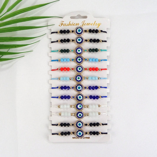 BEAD EVIL EYE CHARM ADJUSTABLE BRACELET 3724-5 (12PC)