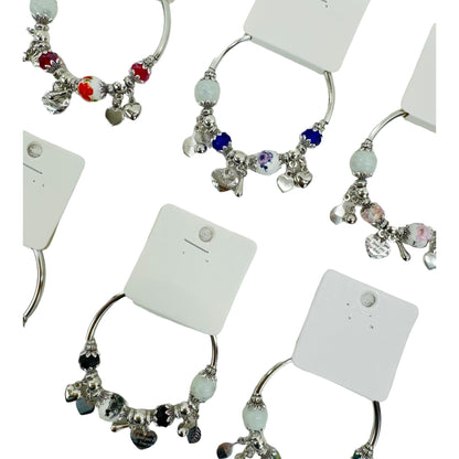 HEART CHARM STRETCH BANGLE BRACELET 4218-1 (12PC)