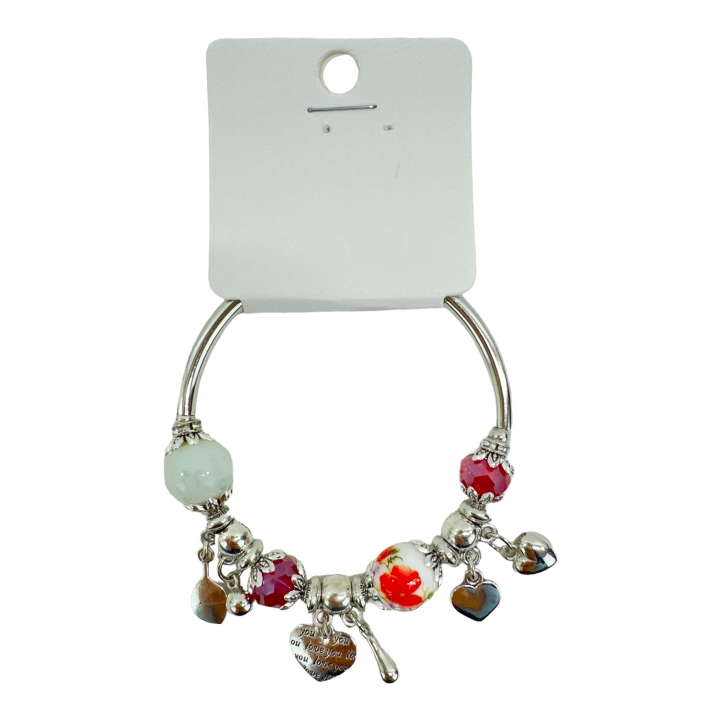 HEART CHARM STRETCH BANGLE BRACELET 4218-1 (12PC)