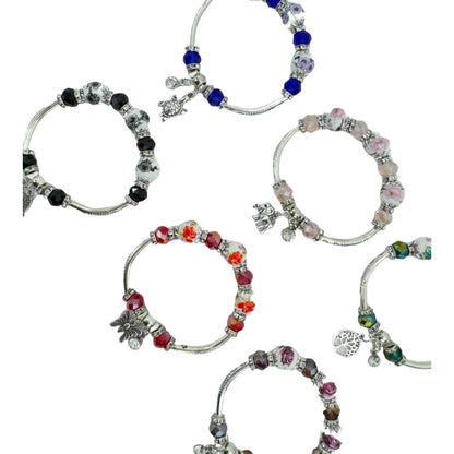 MULTI CHARM STRETCH BANGLE BRACELET 4218-2 (12PC)