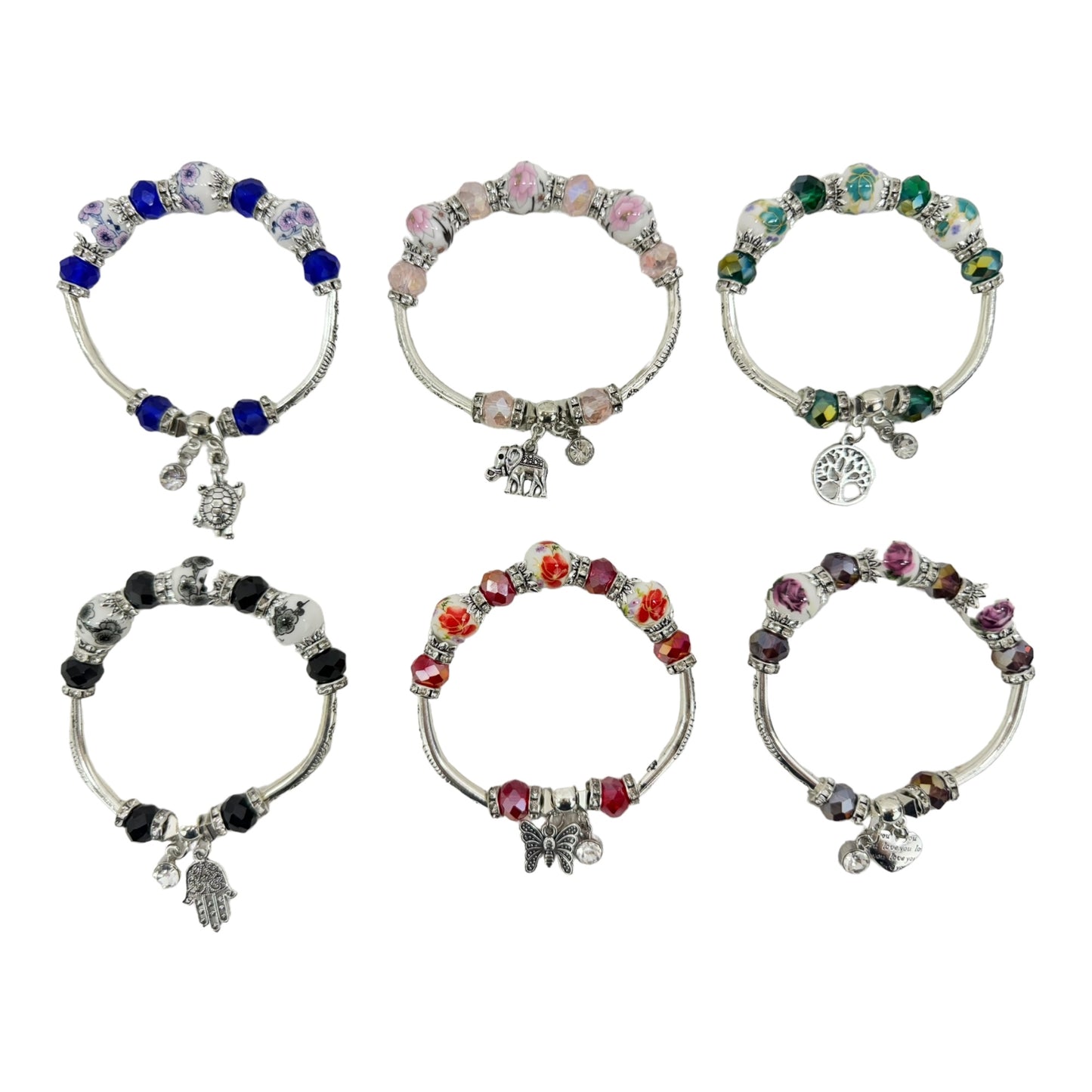 MULTI CHARM STRETCH BANGLE BRACELET 4218-2 (12PC)