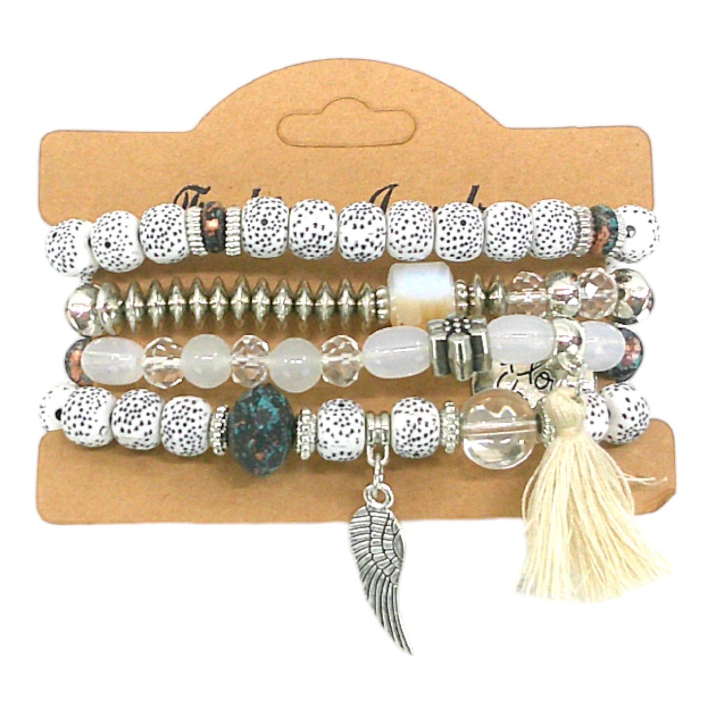 NATURAL STONE ANGEL WING CHARM BRACELET SET 4228-2 (12PC)