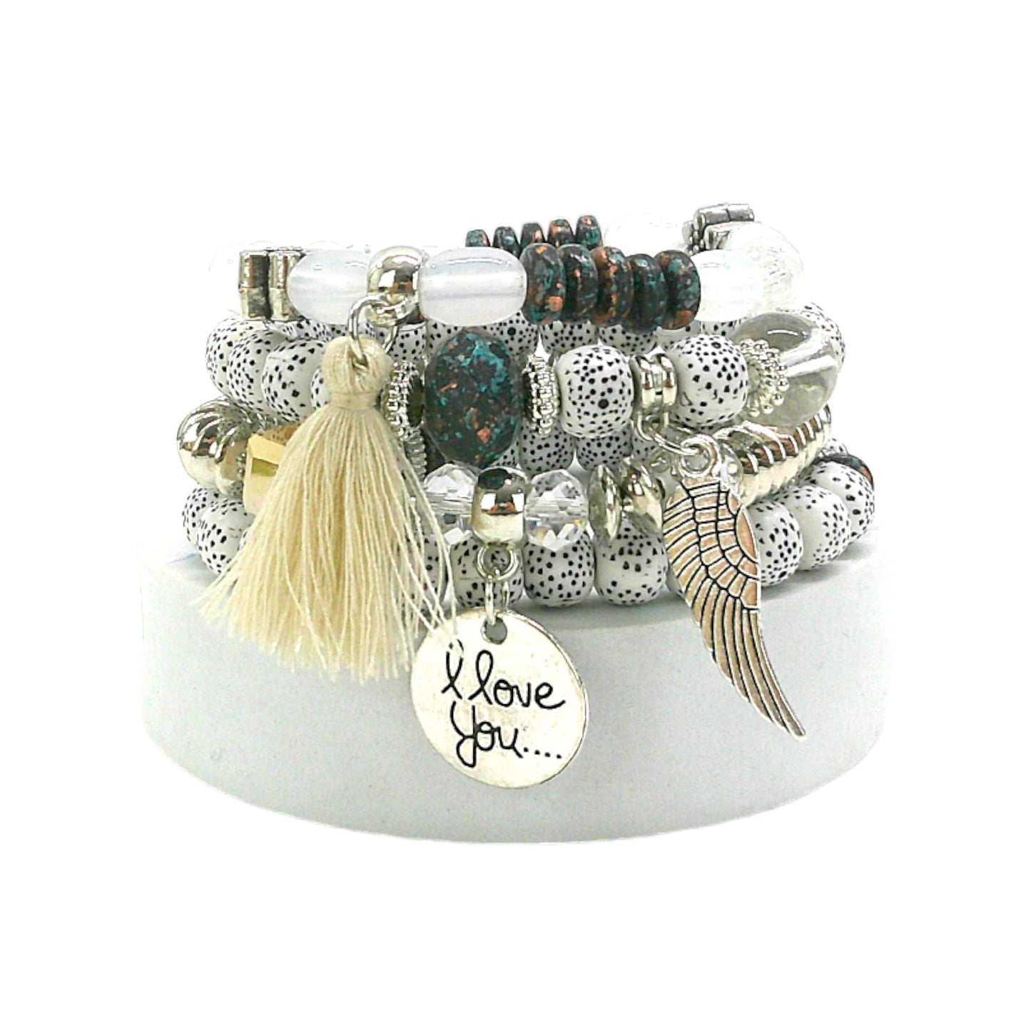 NATURAL STONE ANGEL WING CHARM BRACELET SET 4228-2 (12PC)