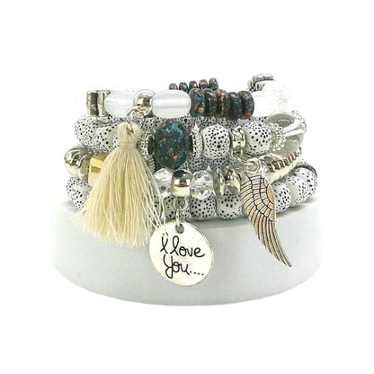 NATURAL STONE ANGEL WING CHARM BRACELET SET 4228-2 (12PC)