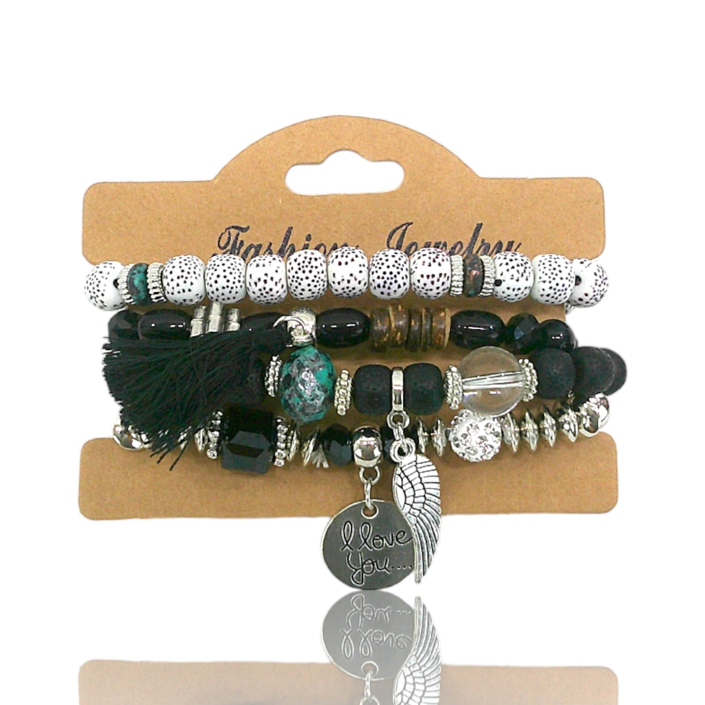 NATURAL STONE ANGEL WING CHARM BRACELET SET 4228-2 (12PC)