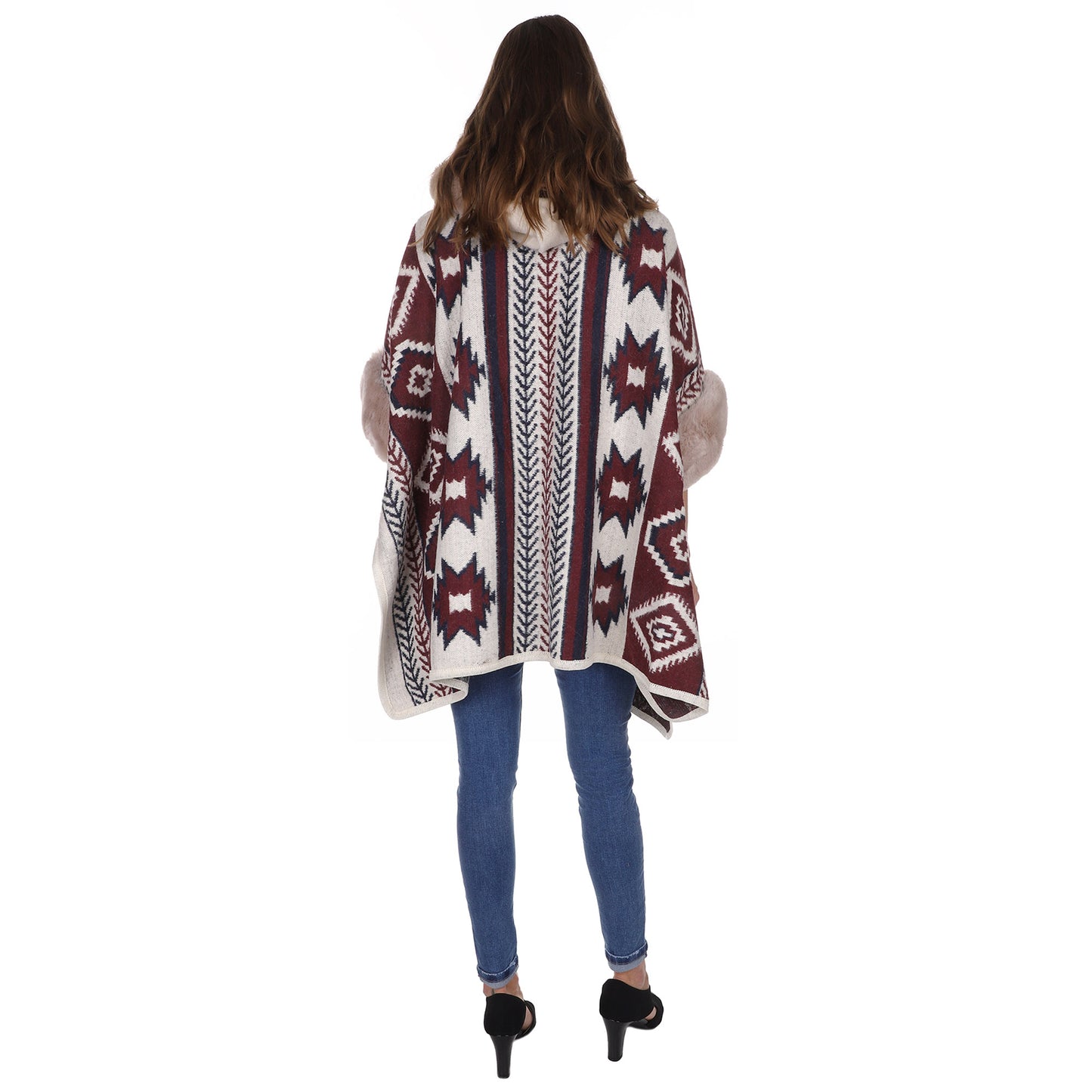 FAUX FUR PATTERN HOODIE SHAWL P3803(3PC)