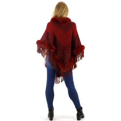 MONOGRAM PATTERN FUR FRINGED PONCHO P195(12PC)