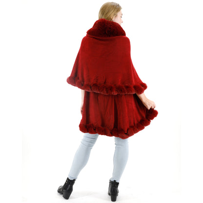 SOLID COLOR FUR DOUBLE LAYER PONCHO SH925 (3PC)